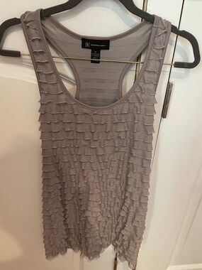 INC International Concepts Neutral Taupe Ruffle Racerback Tank